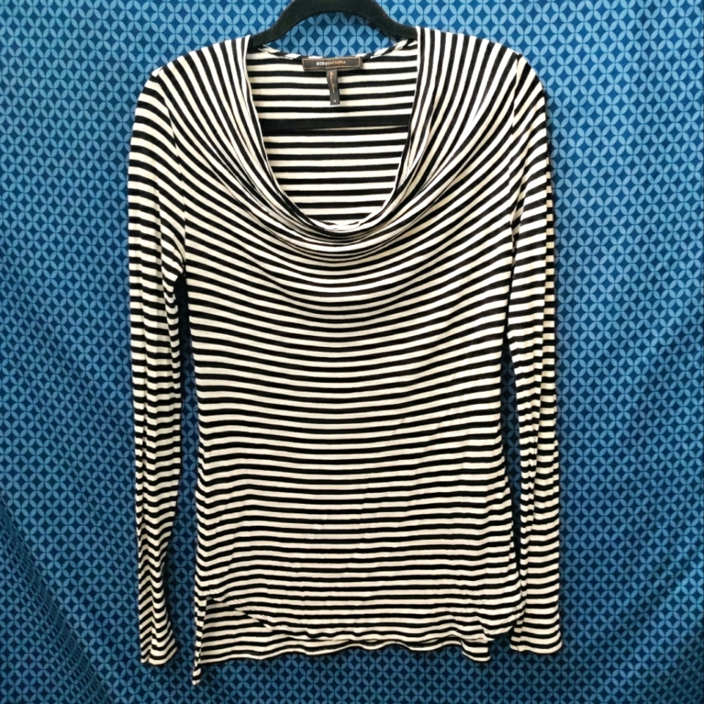BCBG MaxAzria - Women's long sleeve top with black and white stripes. Size- M